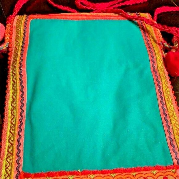 Curations Multi-Color Woven Embroidered Beaded Detail Tassel Pompoms Crossbody - Picture 5 of 5